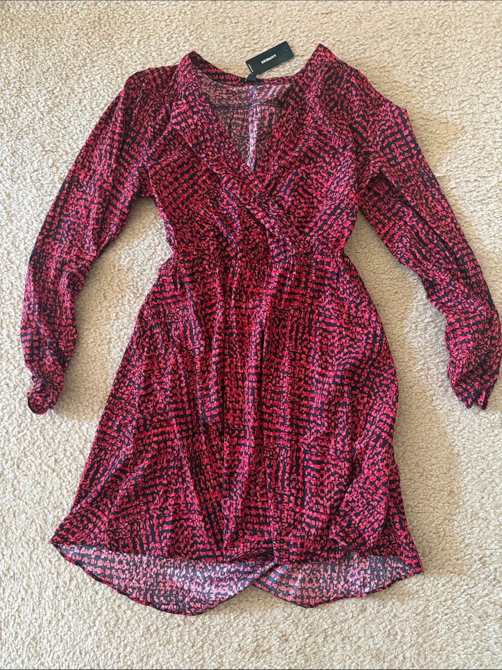 Red Patterned Wrap Dress - Picture 2 of 4